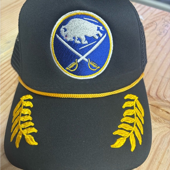Black and Yellow Baseball Cap with Curved Brim and Decorative Elements - Picture 7 of 7